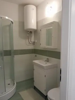 a bathroom with a sink and a shower and a toilet at apartma pika 2 in Nova Gorica