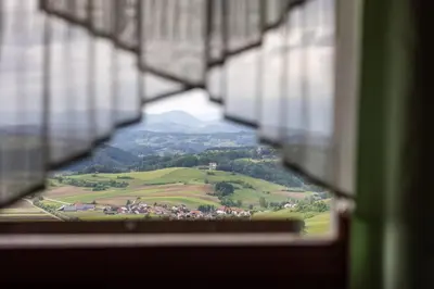 a view of a view from a window on a train at Apartma PRI AJHECI in Pristava pri Mestinju