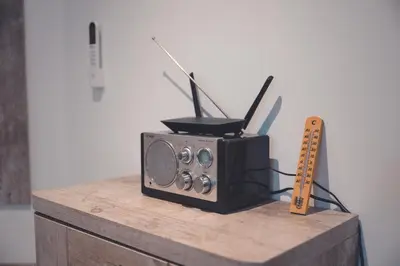 a small radio sitting on a table with a ruler at Apartments & rooms Ksenya in Spodnja Hajdina