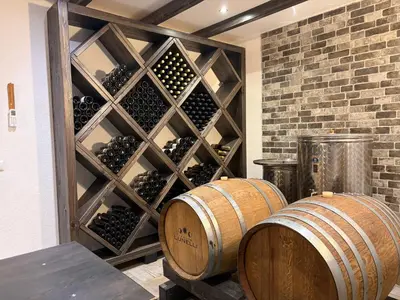 a wine cellar with a wall of wine bottles at Apartments & rooms Ksenya in Spodnja Hajdina