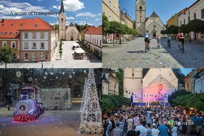 a collage of photos of a city with a crowd of people at Villa Elizabeth - Mansard Apartment for 4 in Slovenj Gradec