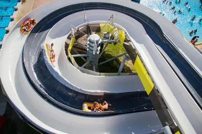 an overhead view of a water slide at a water park at Hotel Čatež - Terme Čatež in Čatež ob Savi