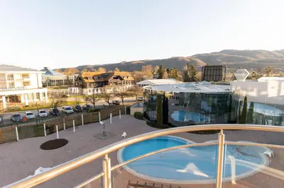 arial view of a building with a swimming pool at Hotel Čatež - Terme Čatež in Čatež ob Savi
