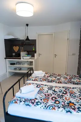 a bedroom with two beds with a floral bedspread at Studio M&M in Nova Gorica