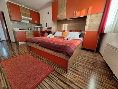a bedroom with a large bed in a room at Apartmaji Paradiso in Komen