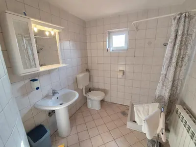a bathroom with a sink and a toilet at Agritourism Kren in Dobrovo