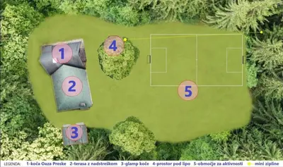 an overhead view of a soccer field in a park at Cottage Koča Oaza Preske in Jurklošter
