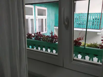 a window with flowers on the sill of a building at Hotel garni Paleta in Škofja Loka