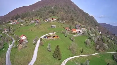 an aerial view of a village on a mountain at Tepe Retreat in Konjšica