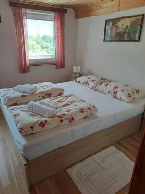 a bedroom with two beds and a window at Farm Stay Pr Lavric in Slivna