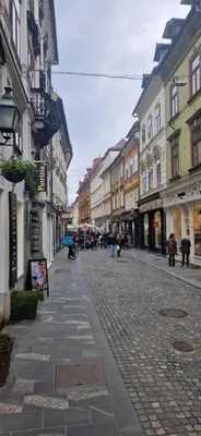 a cobblestone street in a city with buildings at Magic Garden in the heart of Ljubljana in Ljubljana
