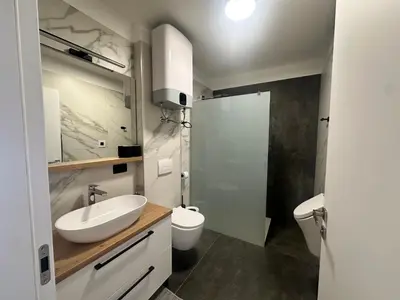 a bathroom with a sink and a toilet at Lux Apartment in Bovec