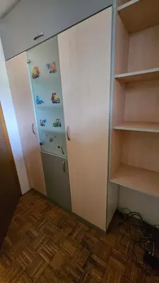 a room with a closet with shelves and a door at Puci Apartment in Šmarje-Sap