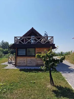 a small cabin with a tree in front of it at Cottage in Stara Gora 45720 in Debenec