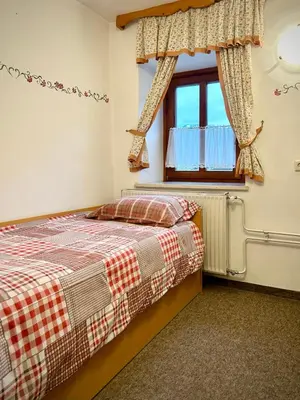 a bedroom with a bed and a window at Al-Pine Apartment in Kranjska Gora