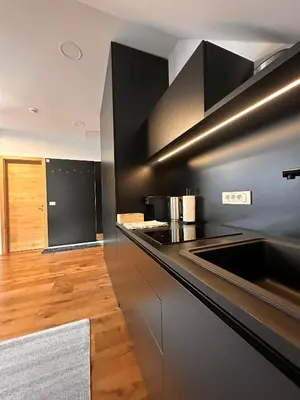 a kitchen with a sink and a counter top at Nordic Sun 1 in Kranjska Gora