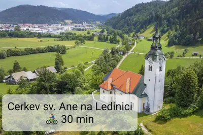 an image of a church with the words ckevy x are ma leeland at Tiny house in Žiri