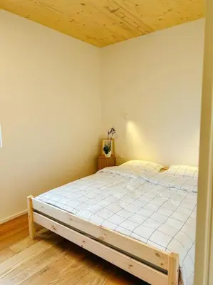 a bedroom with a large bed in a room at Apartment Kovacic - Lake Bled in Bled