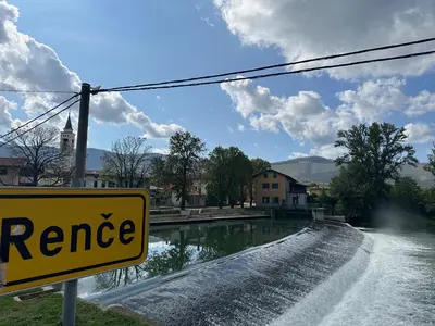 a danger sign in front of a water canal at Moulin a Vipava in Renče