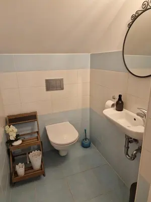 a bathroom with a toilet and a sink at Hiša Pod Gozdom in Ljubljana