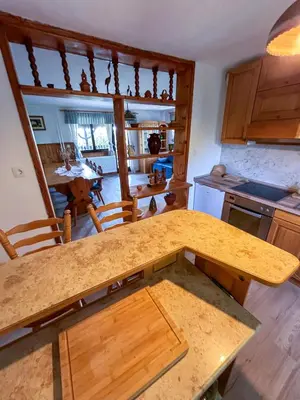 a kitchen with a large wooden table with chairs at Elton384 in Bogojina