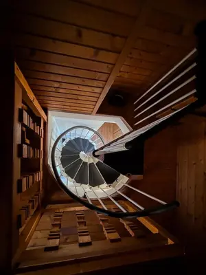 an overhead view of a spiral staircase with an umbrella at Elton384 in Bogojina