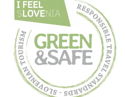 a circle with the words green and safe in the middle at Apartments Hana Bled in Bled