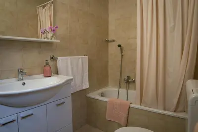 a bathroom with a sink and a shower and a toilet at Apartmaji in sobe Marija Jera Štanjel in Štanjel