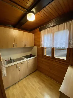 a kitchen with a sink and a window at Hiška Nisa in Čatež ob Savi