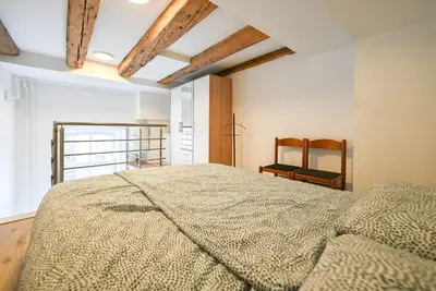 a bedroom with a large bed in a room at Apartma N'Poznam Tobačna 2 in Ljubljana