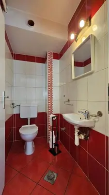 a bathroom with a toilet and a sink at Industrial vibe flat in Ljubljana
