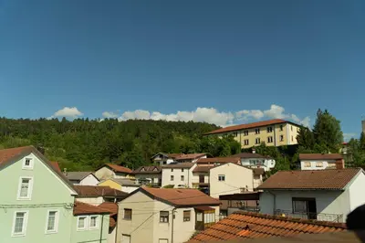 a group of houses in a town with trees at Sobe in apartmaji Triglav - Gostinstvo Tomex in Ilirska Bistrica