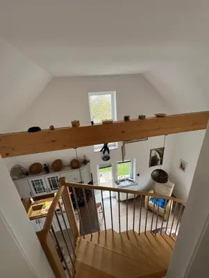 an overhead view of a room with a desk and a computer at Holiday house Gradišče in Škofljica
