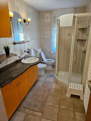a bathroom with a toilet and a sink and a shower at Apartment Josipina in Preddvor