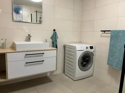 a bathroom with a washing machine and a sink at TB7 Bled in Bled