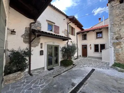 a house with a stone walkway in front of it at Tranquil Escape in Vipava