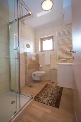 a bathroom with a toilet and a sink and a shower at Tourist farm Megušar in Škofja Loka