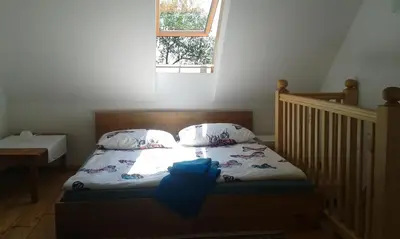 a bedroom with a bed with a blue object on it at Holiday Home Sonnenhaus in Svečina