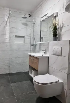 a bathroom with a toilet and a sink and a shower at Apartma Termal Čatež - nastanitev z vključenimi 6-imi kopalnimi kartami - 6 tickets included in Čatež ob Savi