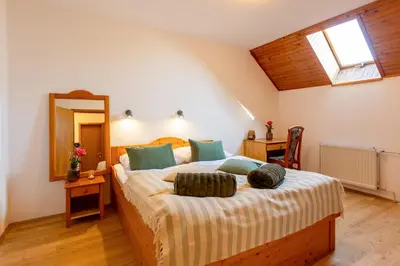 a bedroom with a large bed in a room at Pohorski Dom in Pohorje