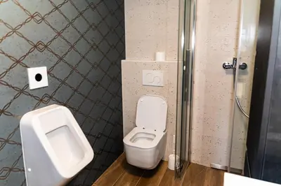 a bathroom with a toilet and a urinal and a sink at Zidanica sredi dolenjskih gričev - V gaj in Trebnje