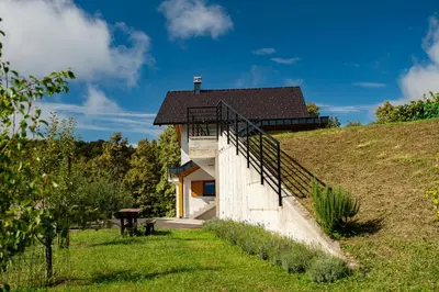a house on the side of a hill with a staircase at Zidanica sredi dolenjskih gričev - V gaj in Trebnje