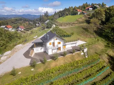 an aerial view of a house in a vineyard at Zidanica sredi dolenjskih gričev - V gaj in Trebnje