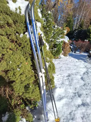 a pair of skis are sitting in the snow at Pohorje Zen Garden in Pohorje