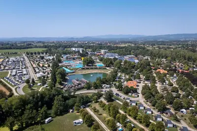 an aerial view of a park with a lake at Eurocamp Mobile Homes Terme Catez in Brežice