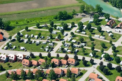 an aerial view of a village with houses and cars at Eurocamp Mobile Homes Terme Catez in Brežice