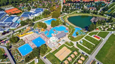an overhead view of an amusement park with pools at Eurocamp Mobile Homes Terme Catez in Brežice