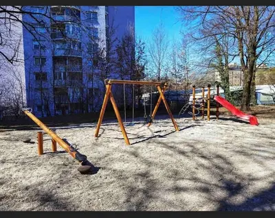 a group of playground equipment in a park at Downtown appartment with a view in Ljubljana