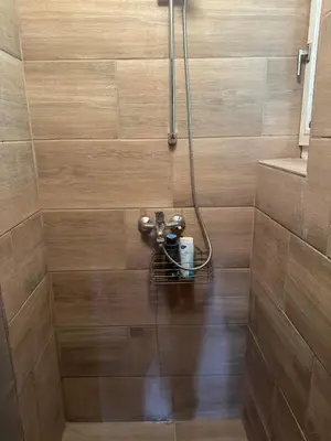 a shower in a bathroom with a shower at Apartments Barbra - Robinson life in Slovenj Gradec