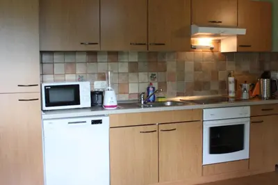 a kitchen with a microwave oven and a sink at Apartment Pri Bricu in Kobarid